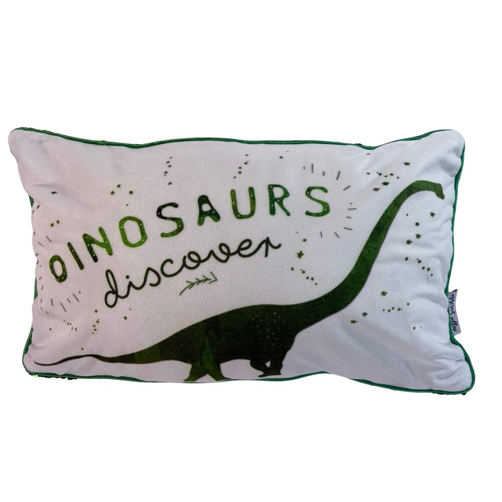 Mermaid Pillow Dinosaur Sequin Throw Pillow White Green Reversible 19x11